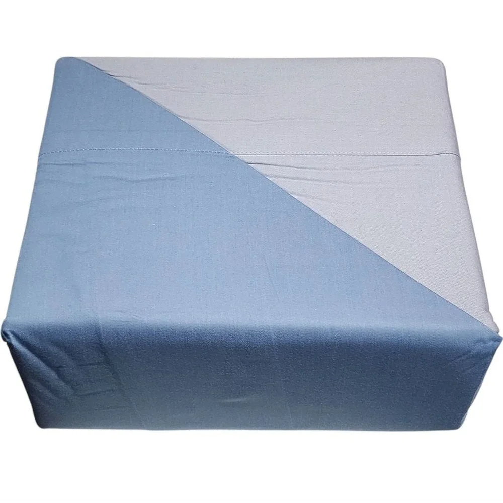 King Size 500 Thread Count Cotton Reversible Blue Sheet Set 4pc Two Looks in One